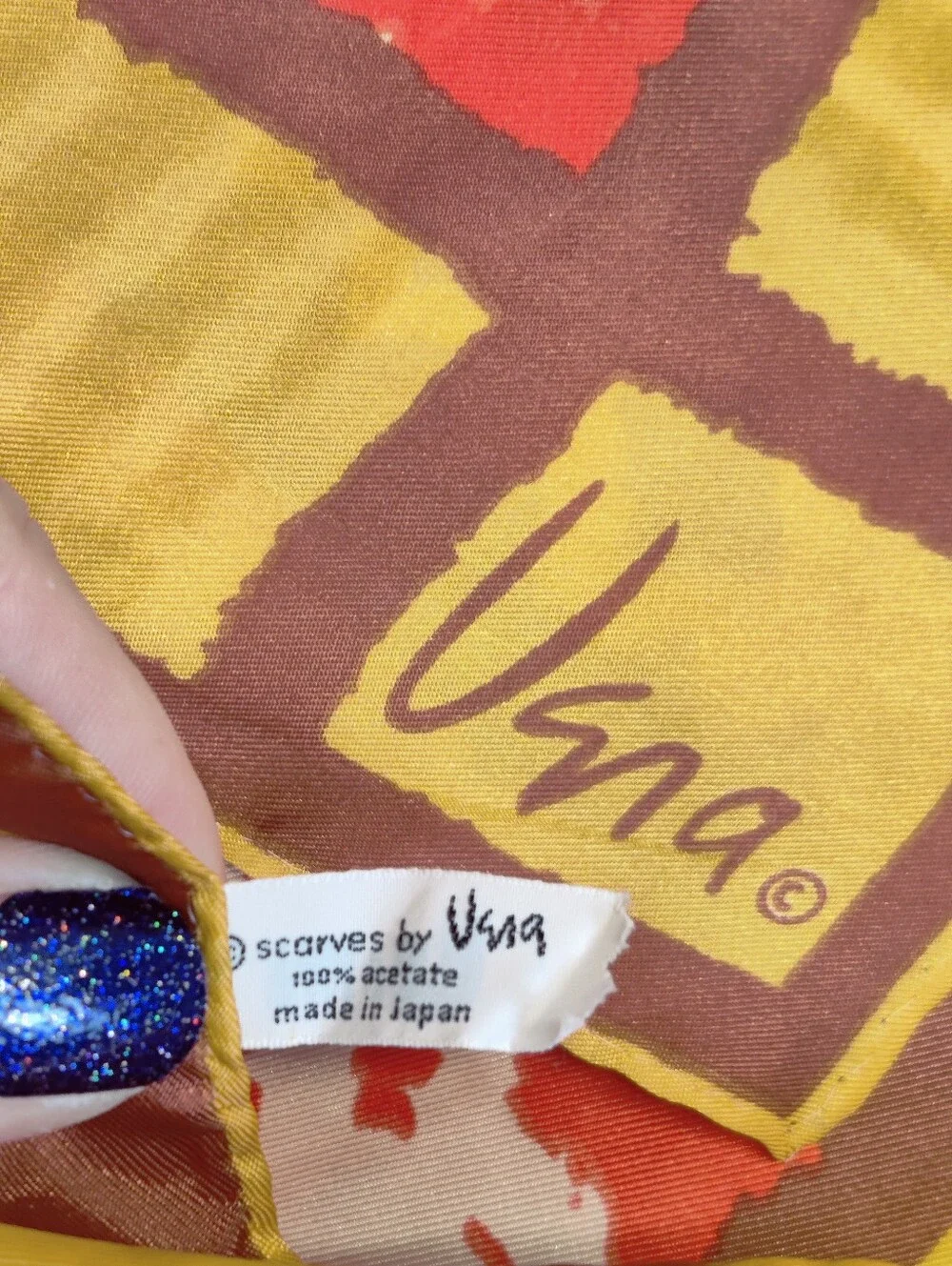 Vintage Vera Square Scarf 100% Acetate Japan Gold Red Brown Abstract 21.5